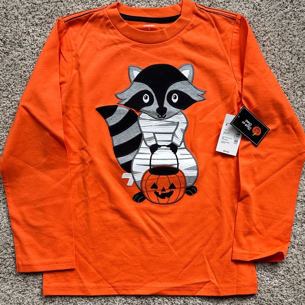 NWT Gymboree boys Orange sleeve Shirt with mummy raccoon and pumpkin size 8